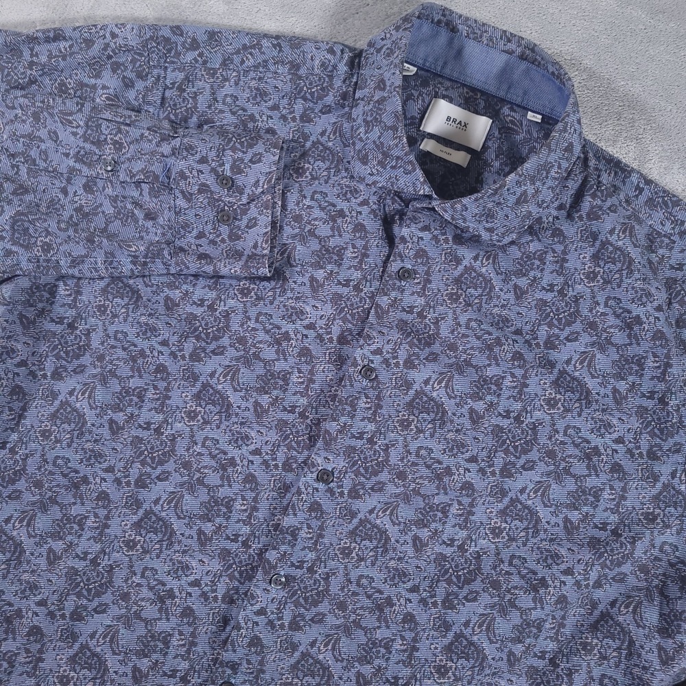 BRAX Shirt Mens XL 43/44 Blue Floral‎ Paisley Long Sleeve Button Up Harry